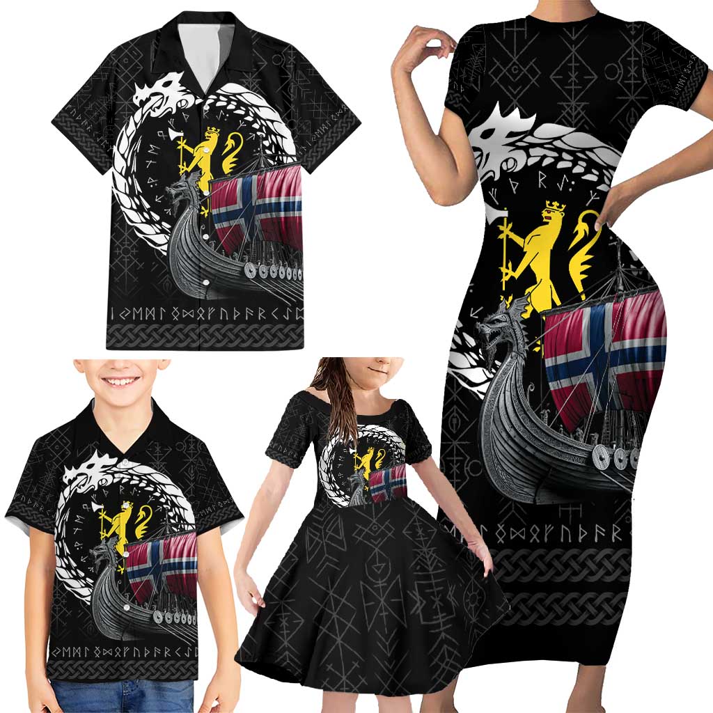 Norway Viking Drakkar Family Matching Short Sleeve Bodycon Dress and Hawaiian Shirt Viking Blood - Wonder Print Shop