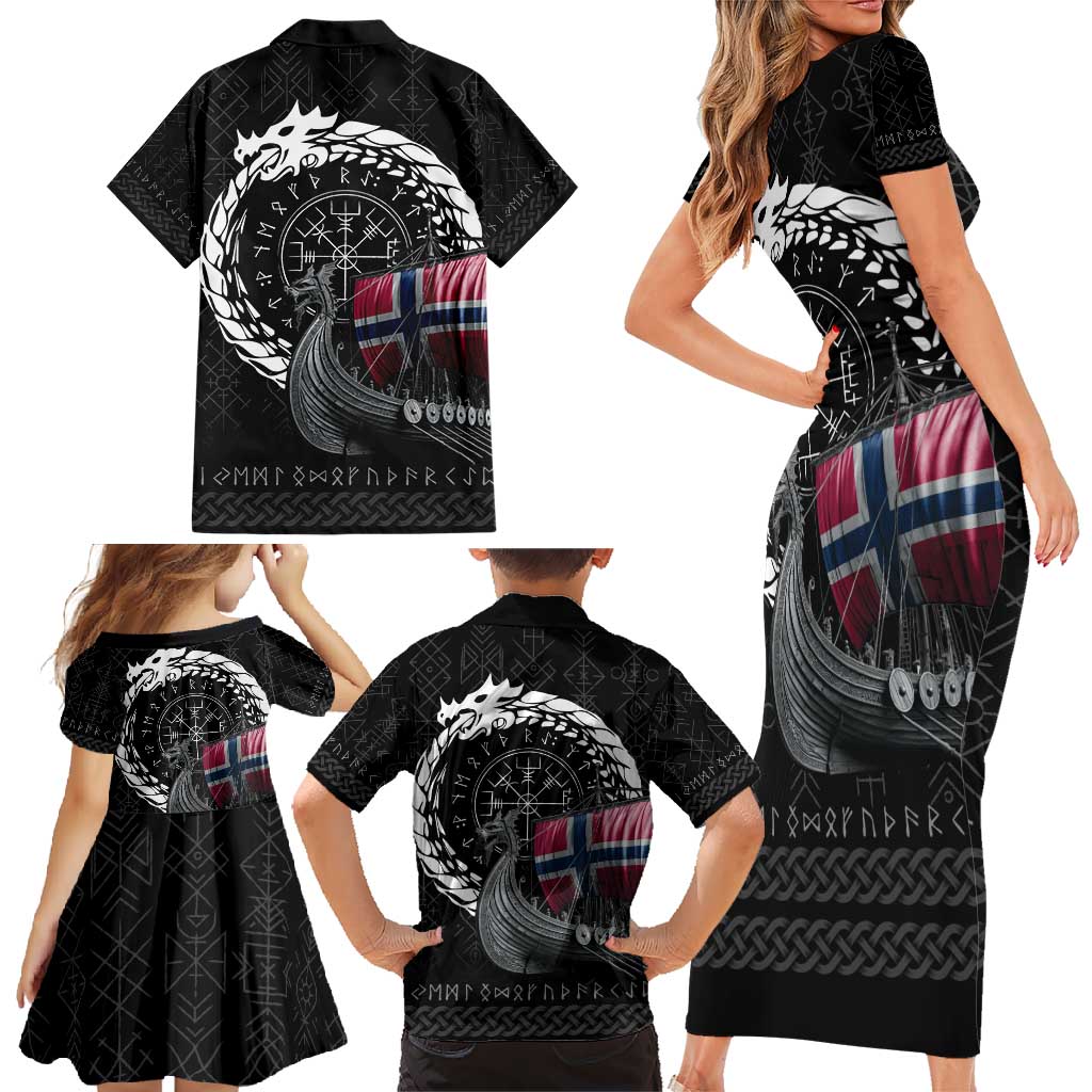 Norway Viking Drakkar Family Matching Short Sleeve Bodycon Dress and Hawaiian Shirt Viking Blood - Wonder Print Shop