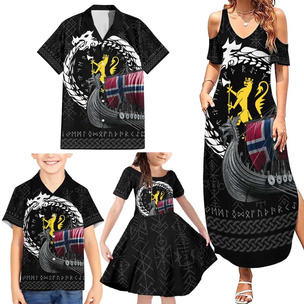 Norway Viking Drakkar Family Matching Summer Maxi Dress and Hawaiian Shirt Viking Blood - Wonder Print Shop