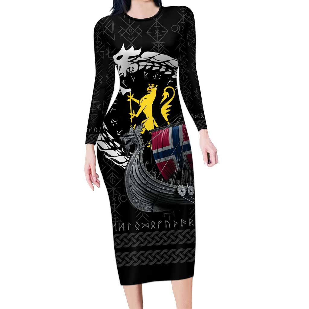 Norway Viking Drakkar Long Sleeve Bodycon Dress Viking Blood - Wonder Print Shop