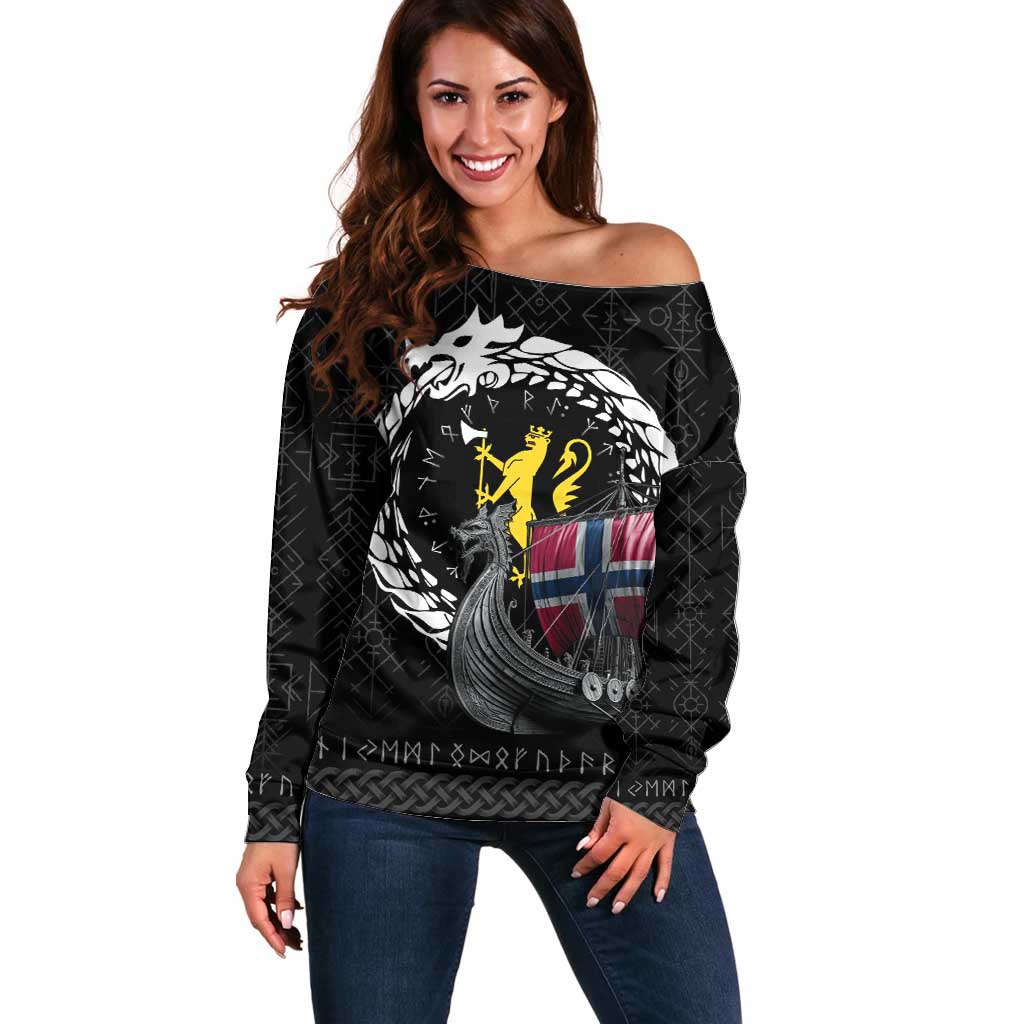 Norway Viking Drakkar Off Shoulder Sweater Viking Blood - Wonder Print Shop