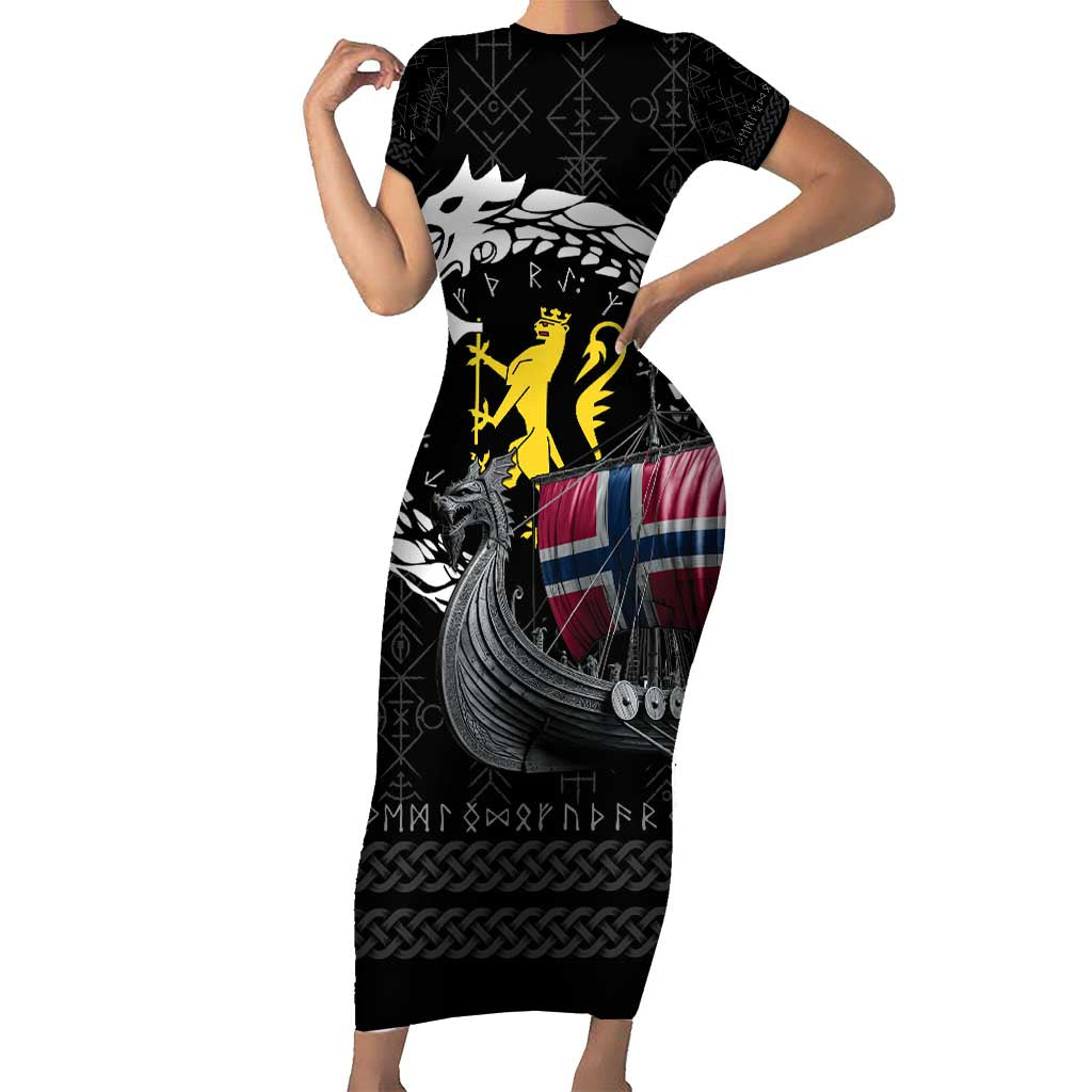 Norway Viking Drakkar Short Sleeve Bodycon Dress Viking Blood - Wonder Print Shop