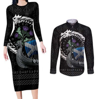Scotland Viking Drakkar Couples Matching Long Sleeve Bodycon Dress and Long Sleeve Button Shirt Viking Blood - Wonder Print Shop
