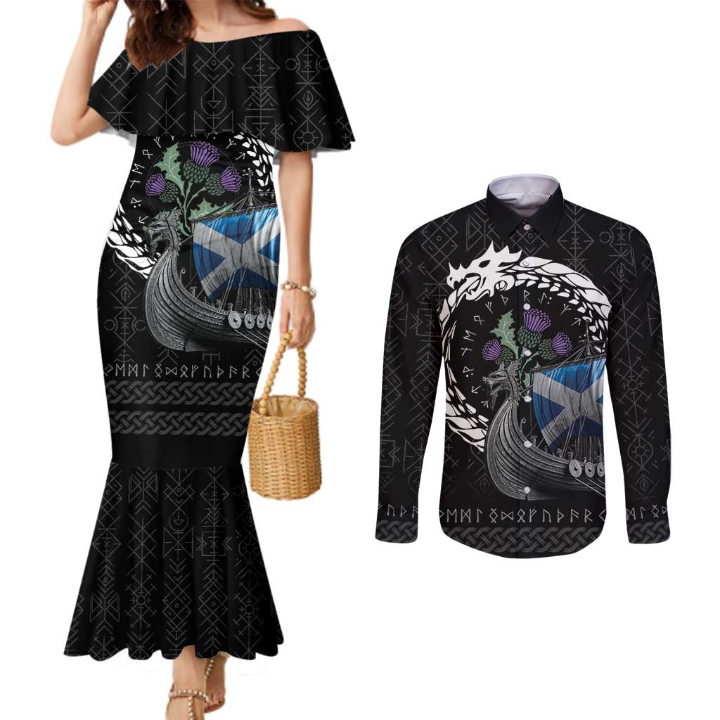 Scotland Viking Drakkar Couples Matching Mermaid Dress and Long Sleeve Button Shirt Viking Blood - Wonder Print Shop