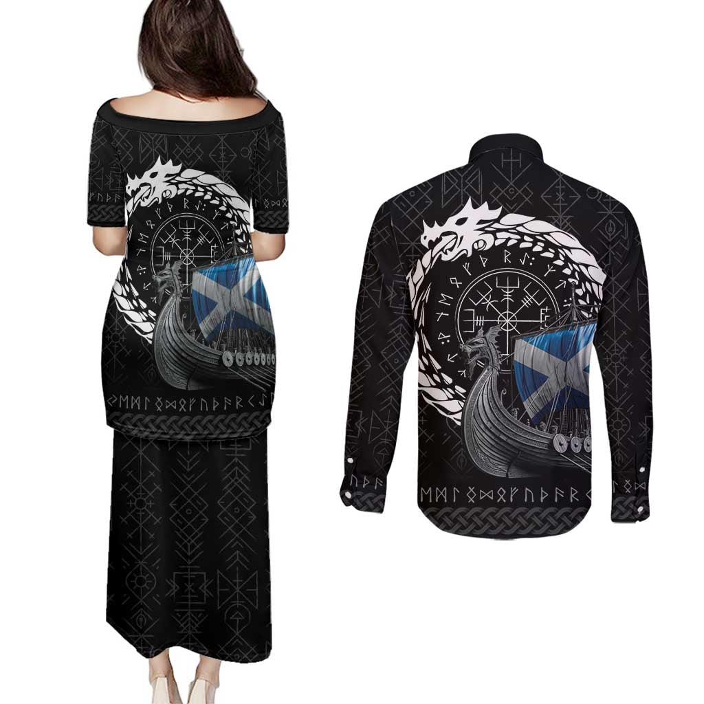 Scotland Viking Drakkar Couples Matching Puletasi and Long Sleeve Button Shirt Viking Blood - Wonder Print Shop