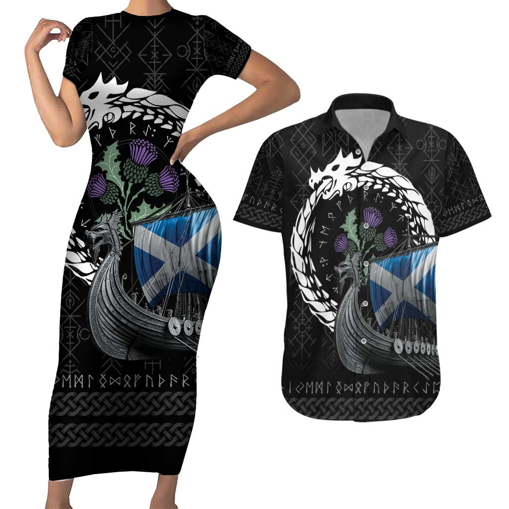 Scotland Viking Drakkar Couples Matching Short Sleeve Bodycon Dress and Hawaiian Shirt Viking Blood - Wonder Print Shop