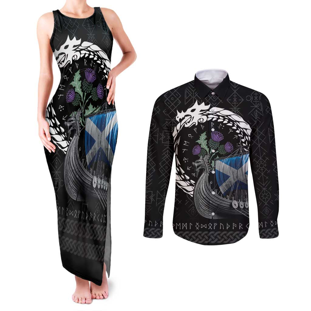 Scotland Viking Drakkar Couples Matching Tank Maxi Dress and Long Sleeve Button Shirt Viking Blood - Wonder Print Shop