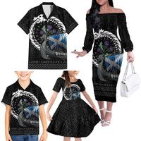 Scotland Viking Drakkar Family Matching Off The Shoulder Long Sleeve Dress and Hawaiian Shirt Viking Blood - Wonder Print Shop
