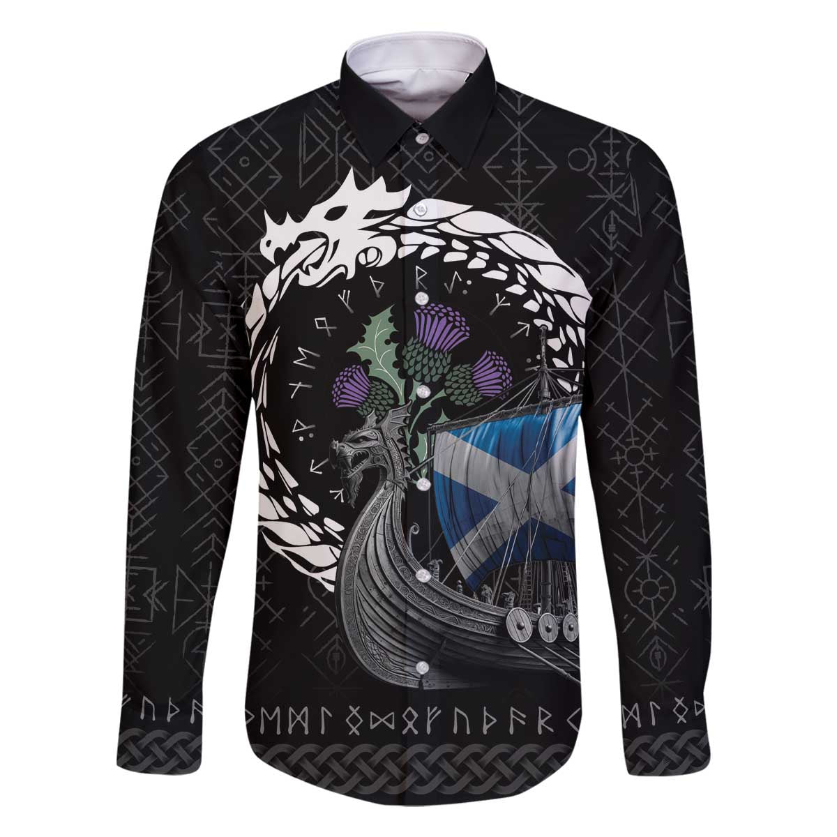 Scotland Viking Drakkar Family Matching Off The Shoulder Long Sleeve Dress and Hawaiian Shirt Viking Blood - Wonder Print Shop