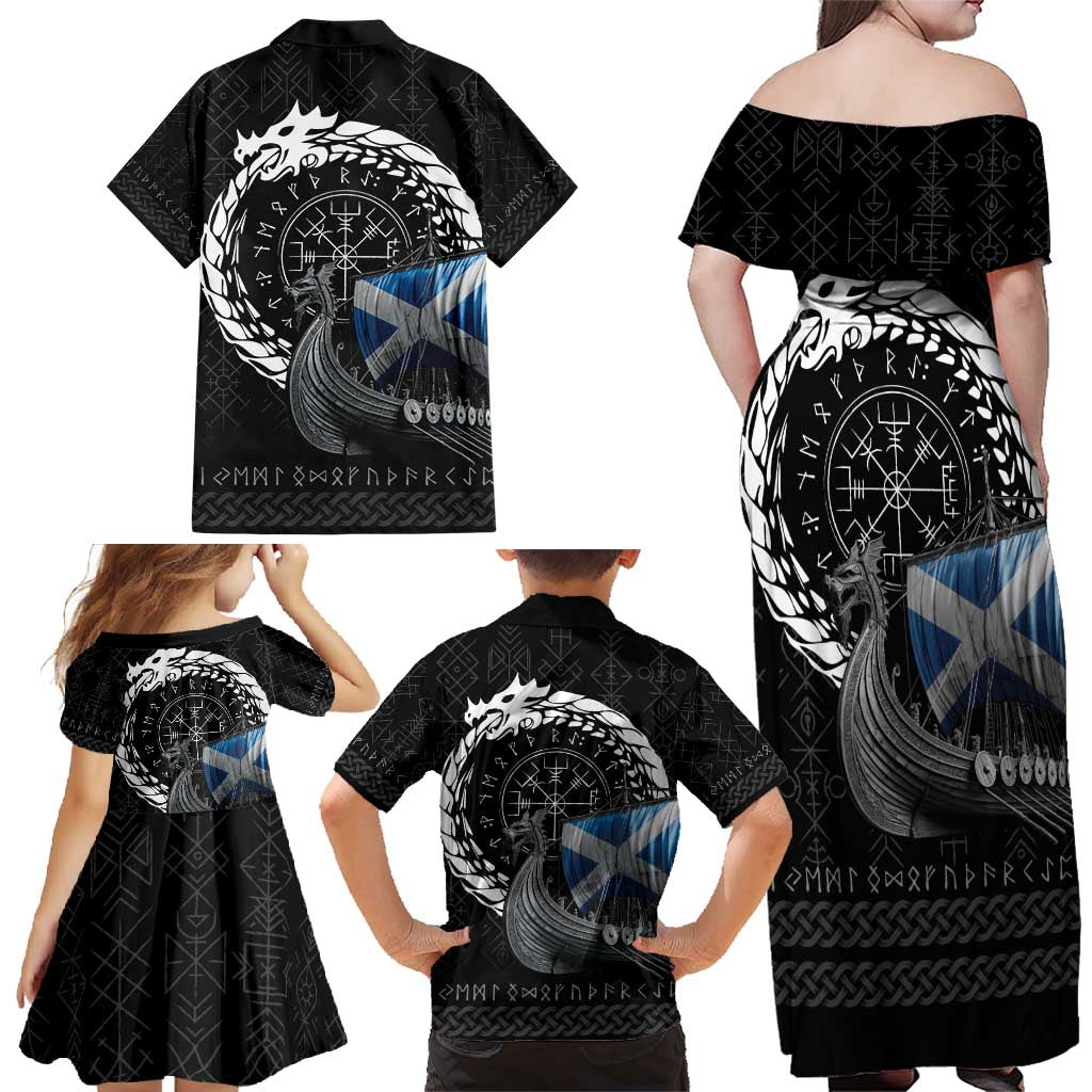 Scotland Viking Drakkar Family Matching Off Shoulder Maxi Dress and Hawaiian Shirt Viking Blood - Wonder Print Shop