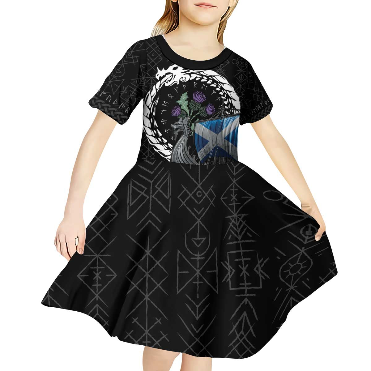 Scotland Viking Drakkar Kid Short Sleeve Dress Viking Blood - Wonder Print Shop