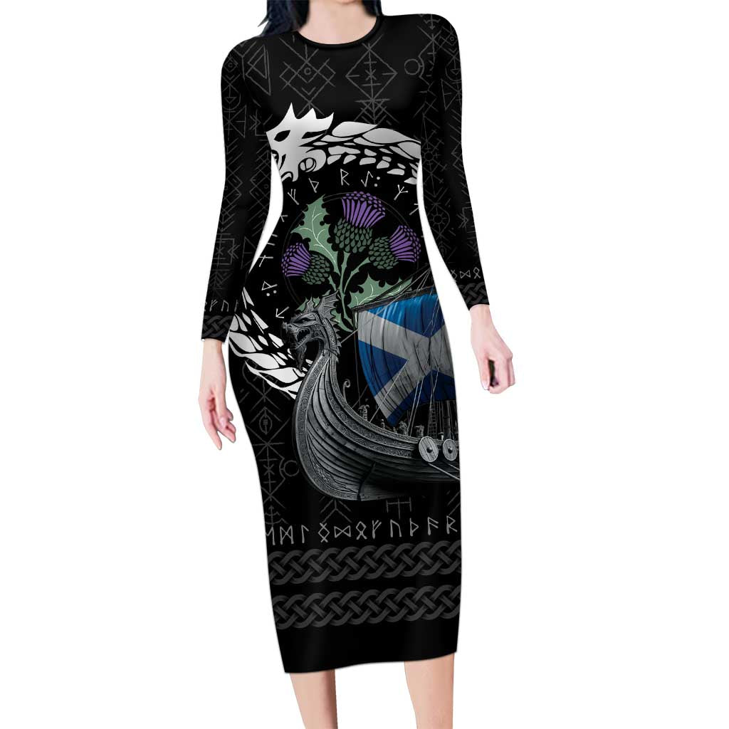 Scotland Viking Drakkar Long Sleeve Bodycon Dress Viking Blood - Wonder Print Shop