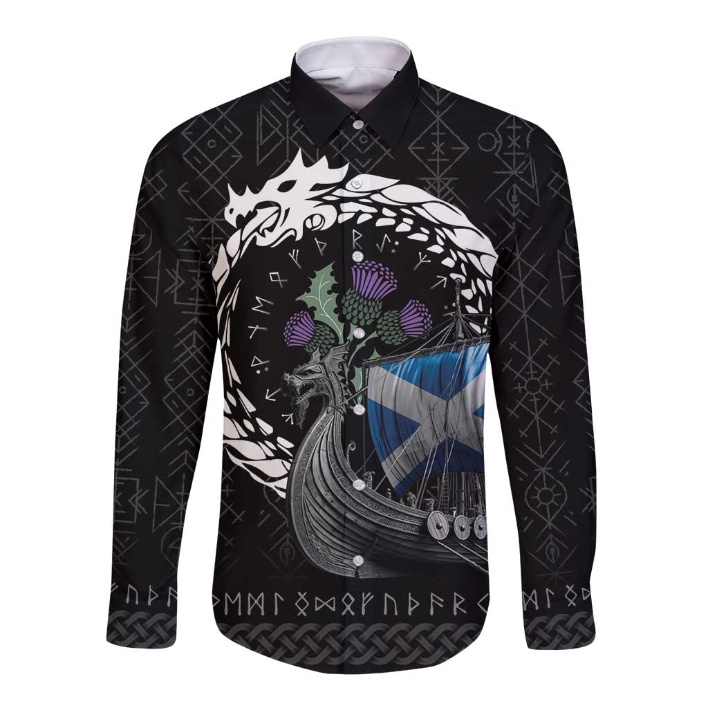 Scotland Viking Drakkar Long Sleeve Button Shirt Viking Blood - Wonder Print Shop