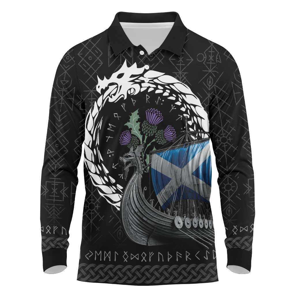 Scotland Viking Drakkar Long Sleeve Polo Shirt Viking Blood - Wonder Print Shop