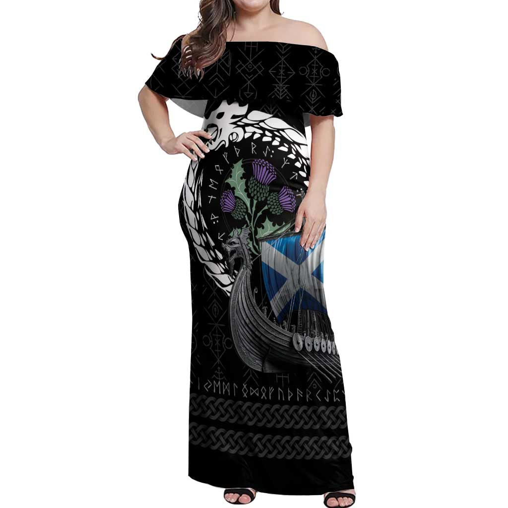 Scotland Viking Drakkar Off Shoulder Maxi Dress Viking Blood - Wonder Print Shop