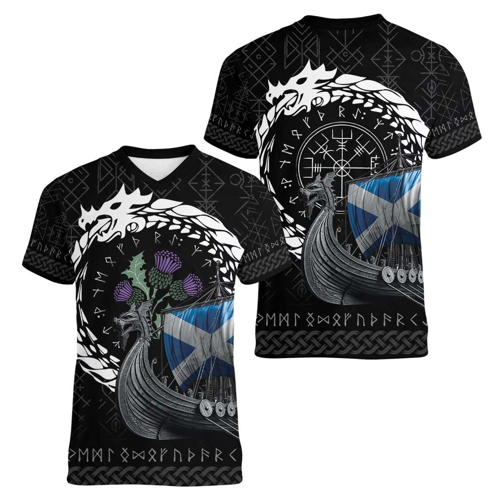 Scotland Viking Drakkar Women V-Neck T-Shirt Viking Blood - Wonder Print Shop