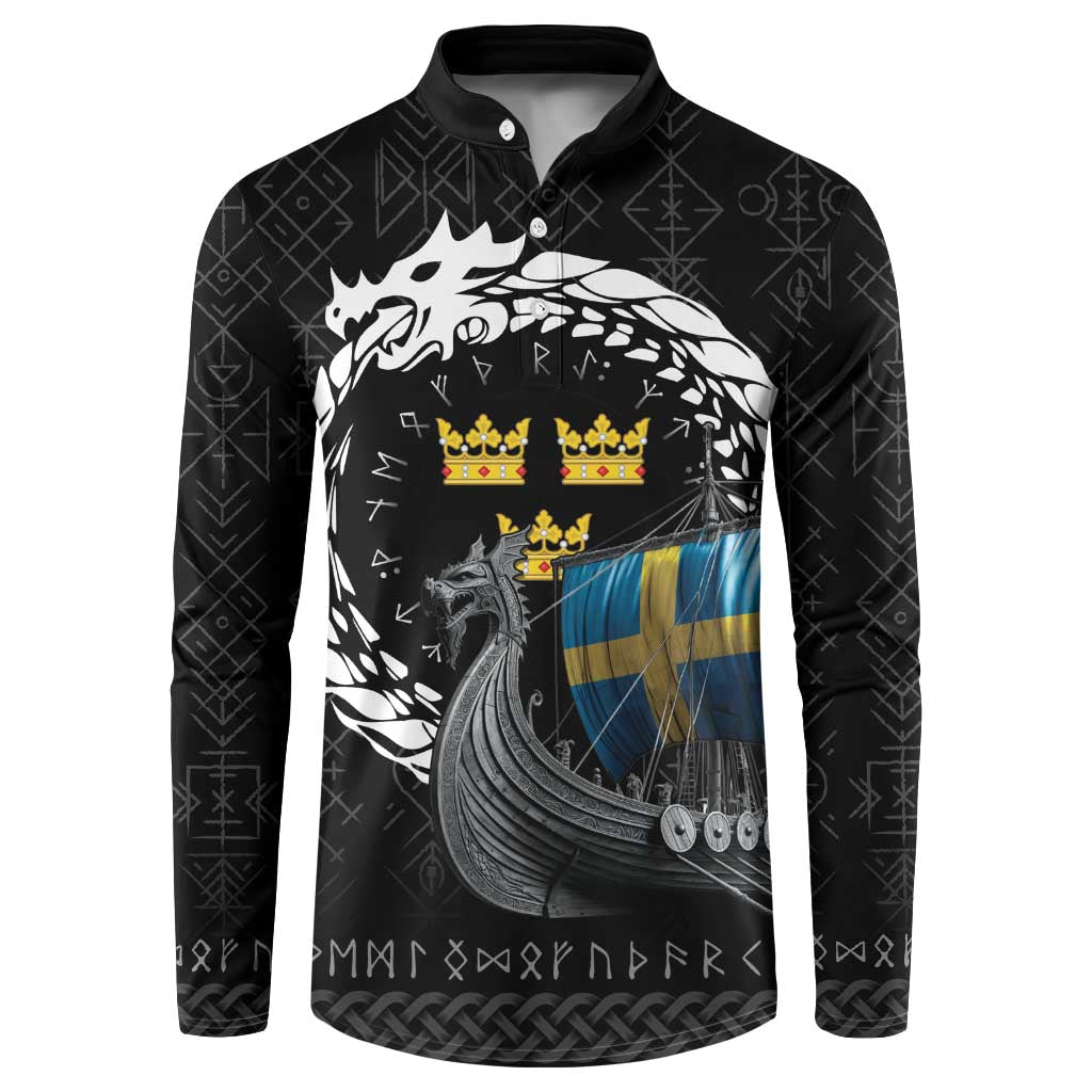 Sweden Viking Drakkar Button Sweatshirt Viking Blood - Wonder Print Shop