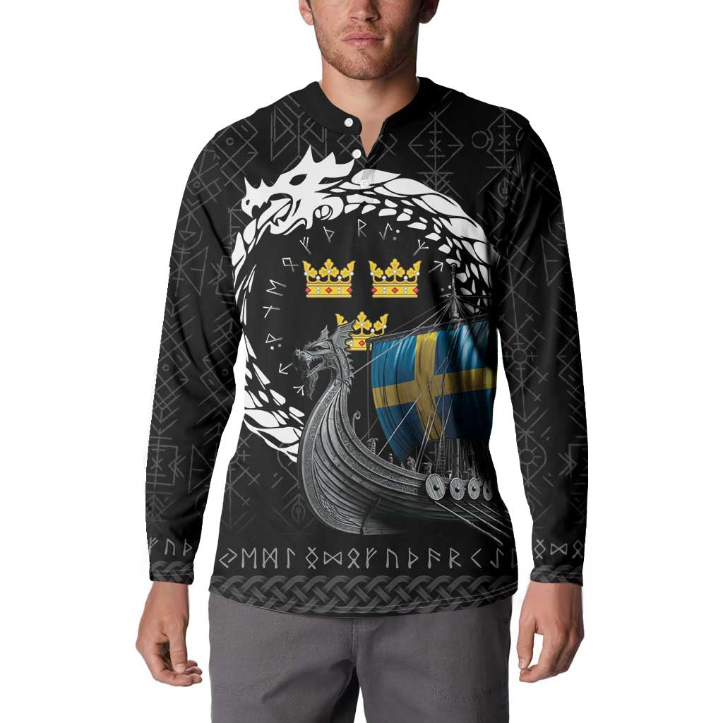 Sweden Viking Drakkar Button Sweatshirt Viking Blood - Wonder Print Shop