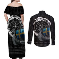 Sweden Viking Drakkar Couples Matching Off Shoulder Maxi Dress and Long Sleeve Button Shirt Viking Blood - Wonder Print Shop