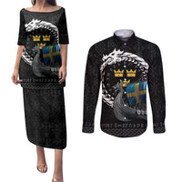 Sweden Viking Drakkar Couples Matching Puletasi and Long Sleeve Button Shirt Viking Blood - Wonder Print Shop