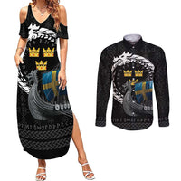 Sweden Viking Drakkar Couples Matching Summer Maxi Dress and Long Sleeve Button Shirt Viking Blood - Wonder Print Shop