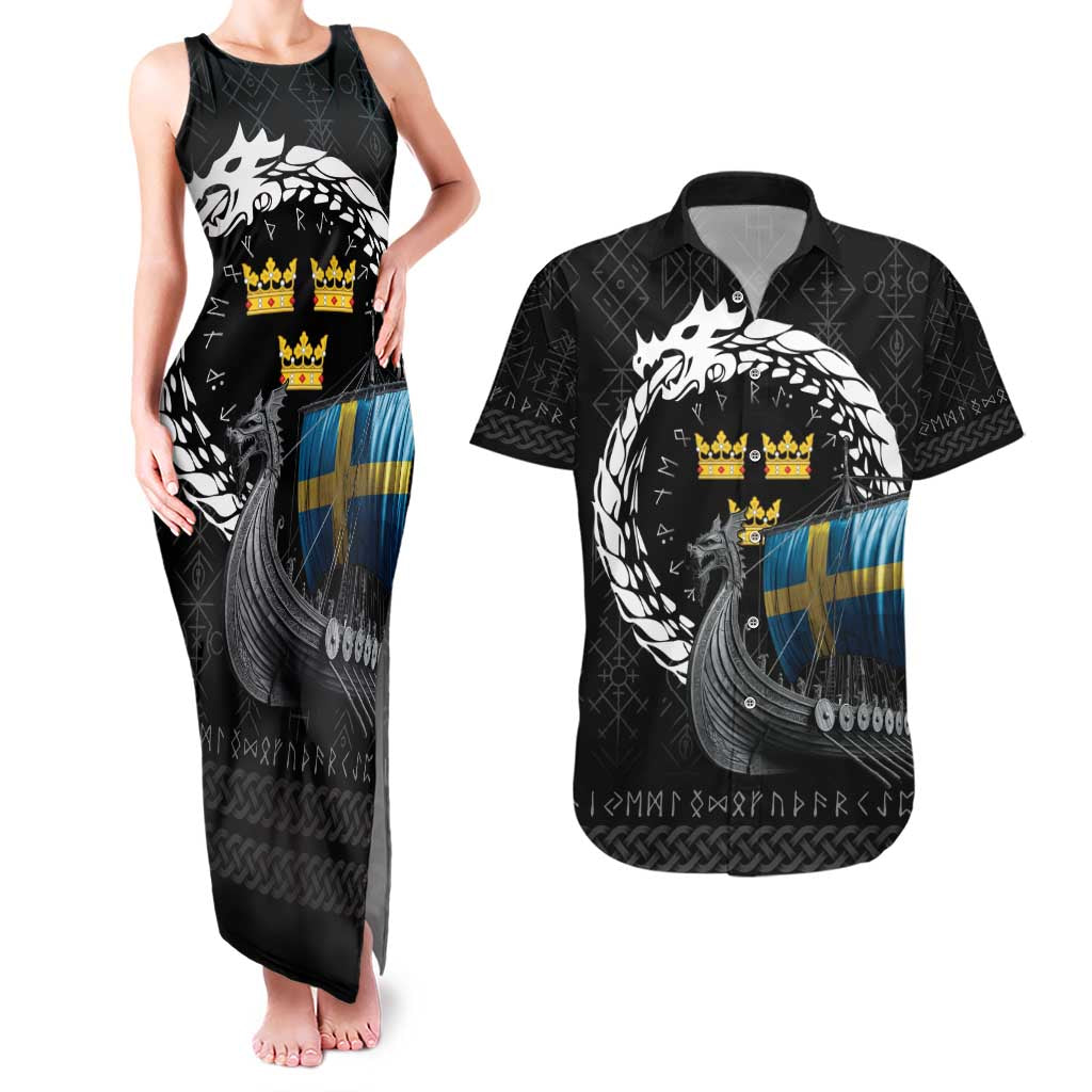 Sweden Viking Drakkar Couples Matching Tank Maxi Dress and Hawaiian Shirt Viking Blood - Wonder Print Shop