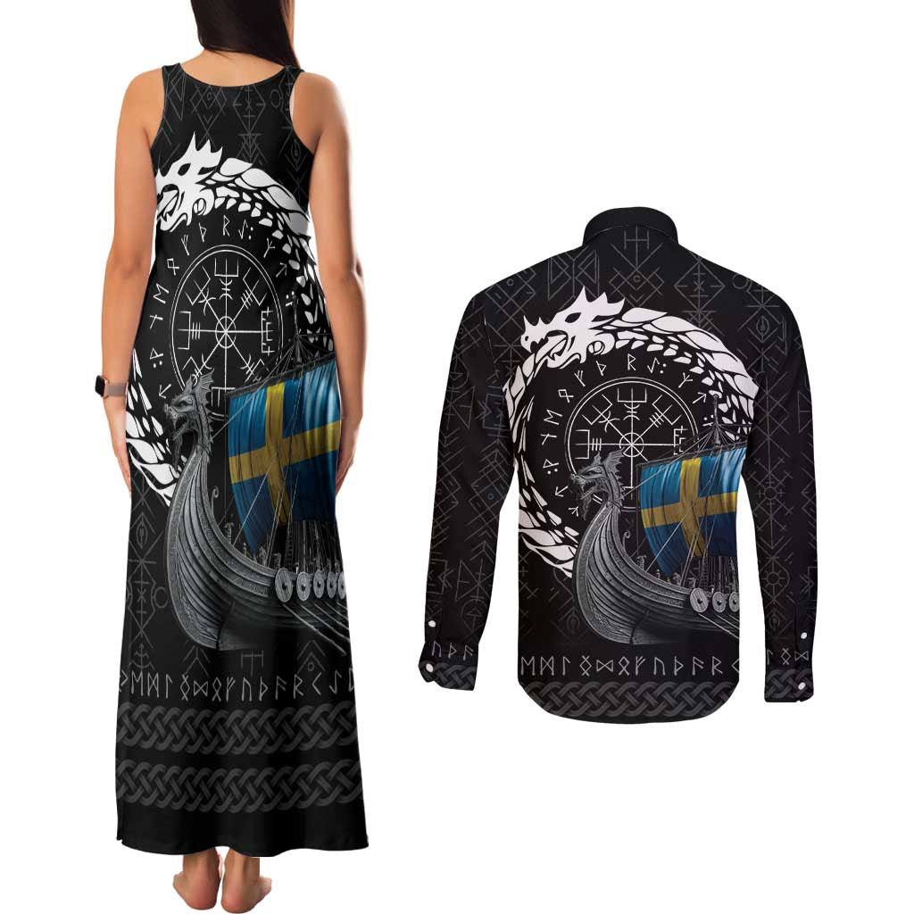 Sweden Viking Drakkar Couples Matching Tank Maxi Dress and Long Sleeve Button Shirt Viking Blood - Wonder Print Shop