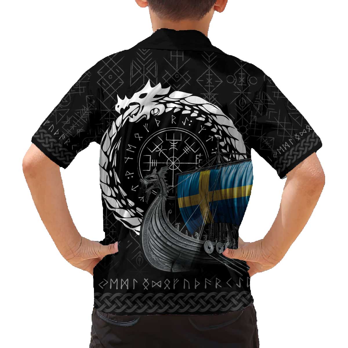 Sweden Viking Drakkar Family Matching Off The Shoulder Long Sleeve Dress and Hawaiian Shirt Viking Blood - Wonder Print Shop