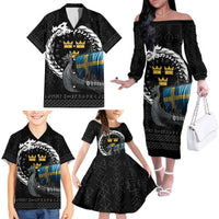 Sweden Viking Drakkar Family Matching Off The Shoulder Long Sleeve Dress and Hawaiian Shirt Viking Blood - Wonder Print Shop