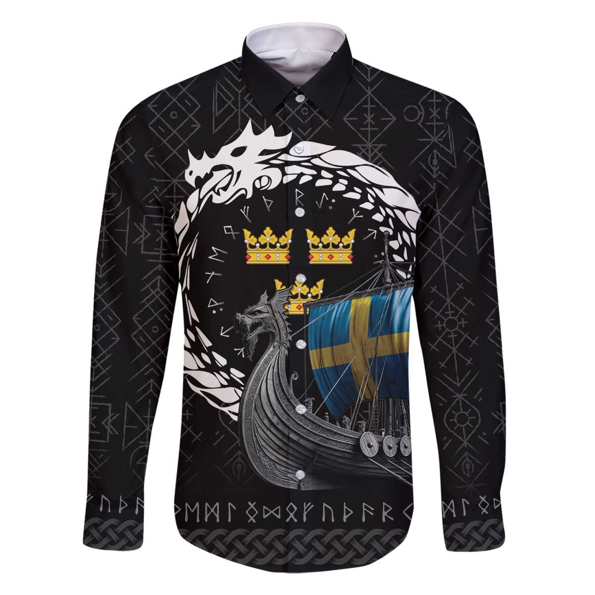 Sweden Viking Drakkar Family Matching Off The Shoulder Long Sleeve Dress and Hawaiian Shirt Viking Blood - Wonder Print Shop