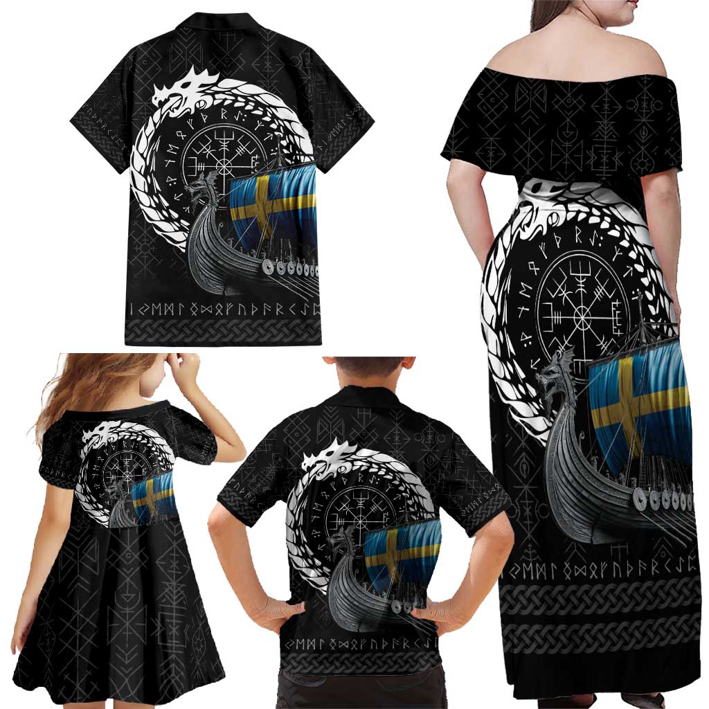 Sweden Viking Drakkar Family Matching Off Shoulder Maxi Dress and Hawaiian Shirt Viking Blood - Wonder Print Shop