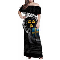 Sweden Viking Drakkar Family Matching Off Shoulder Maxi Dress and Hawaiian Shirt Viking Blood - Wonder Print Shop