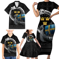Sweden Viking Drakkar Family Matching Short Sleeve Bodycon Dress and Hawaiian Shirt Viking Blood - Wonder Print Shop