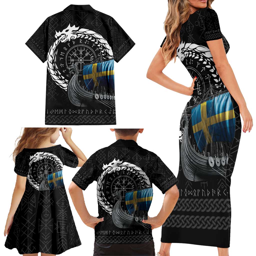 Sweden Viking Drakkar Family Matching Short Sleeve Bodycon Dress and Hawaiian Shirt Viking Blood - Wonder Print Shop