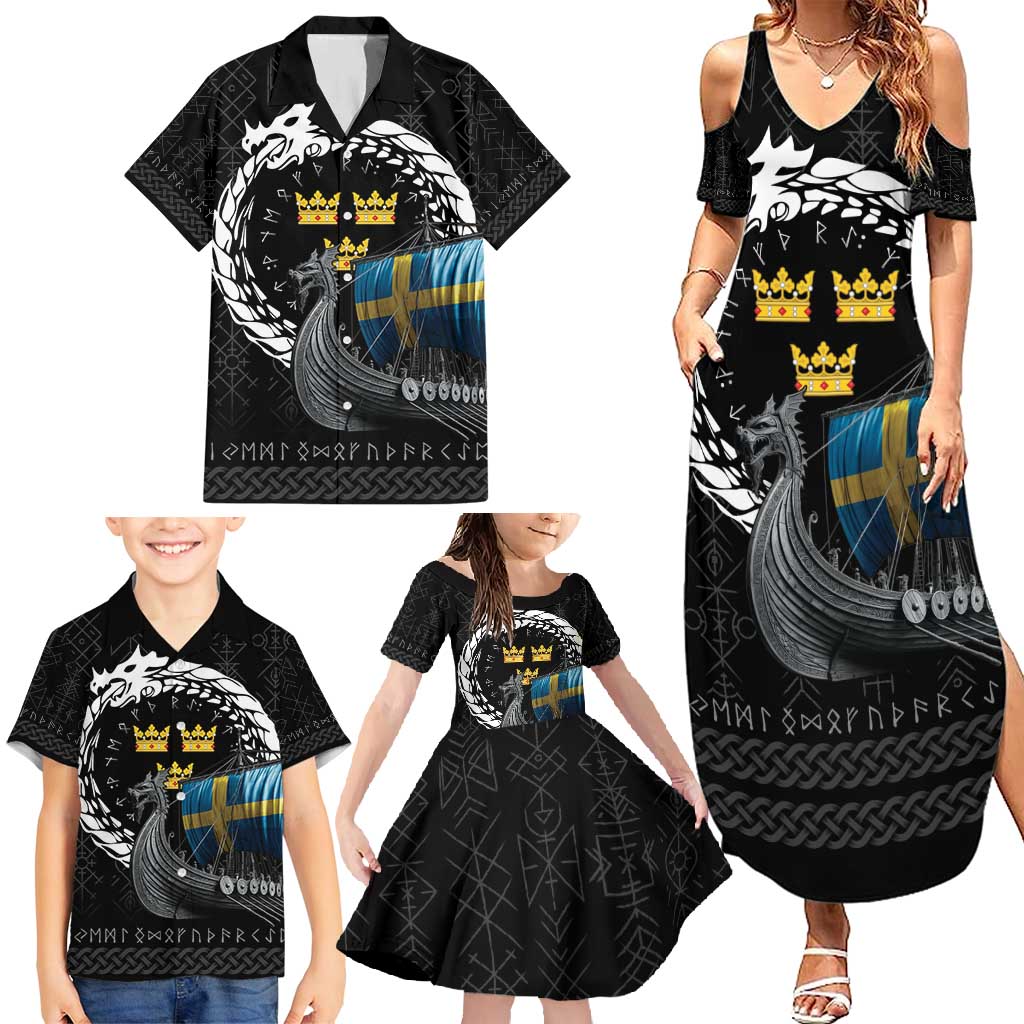 Sweden Viking Drakkar Family Matching Summer Maxi Dress and Hawaiian Shirt Viking Blood - Wonder Print Shop