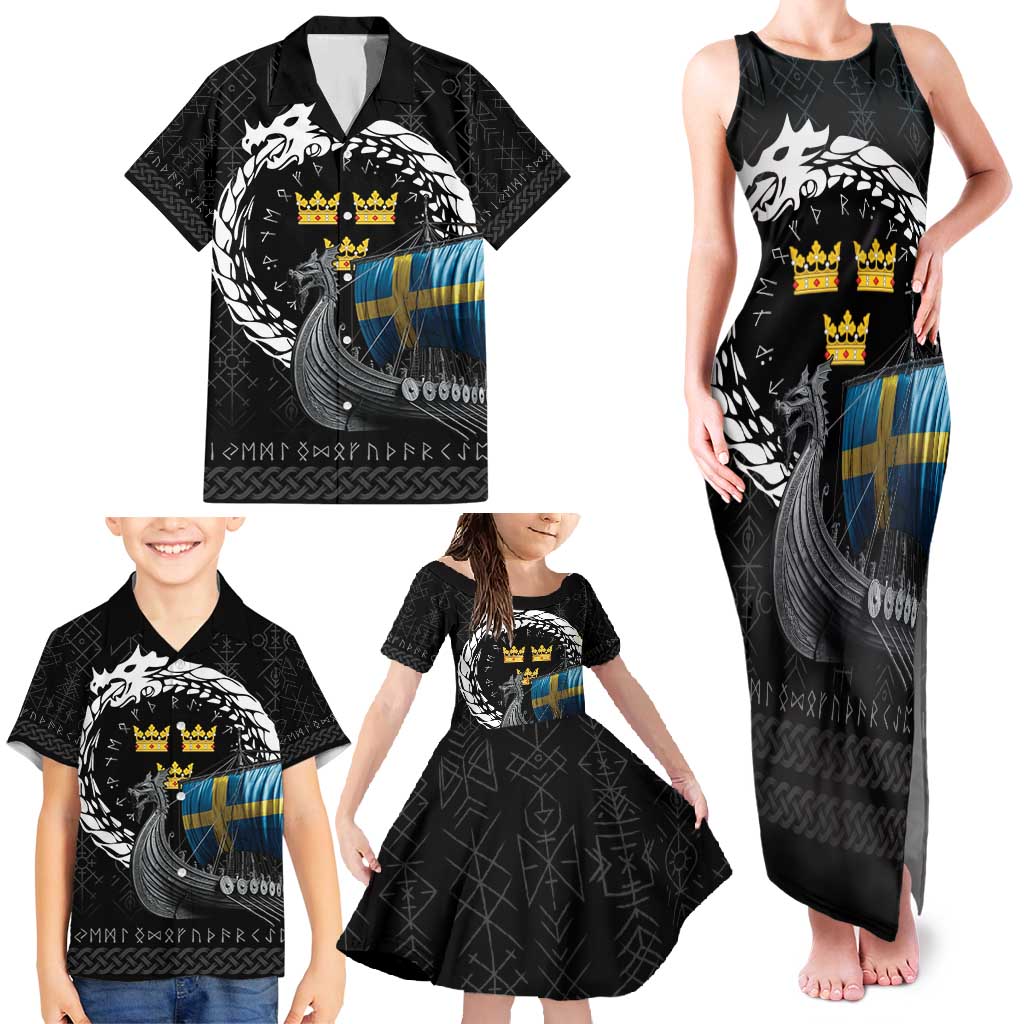 Sweden Viking Drakkar Family Matching Tank Maxi Dress and Hawaiian Shirt Viking Blood - Wonder Print Shop