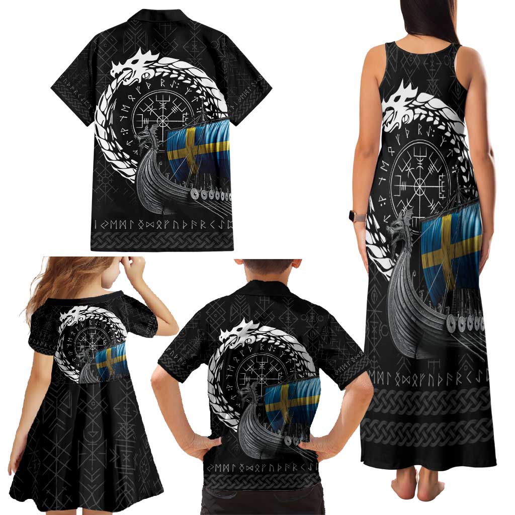 Sweden Viking Drakkar Family Matching Tank Maxi Dress and Hawaiian Shirt Viking Blood - Wonder Print Shop