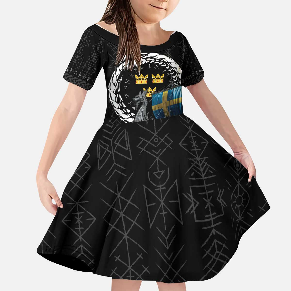 Sweden Viking Drakkar Kid Short Sleeve Dress Viking Blood - Wonder Print Shop