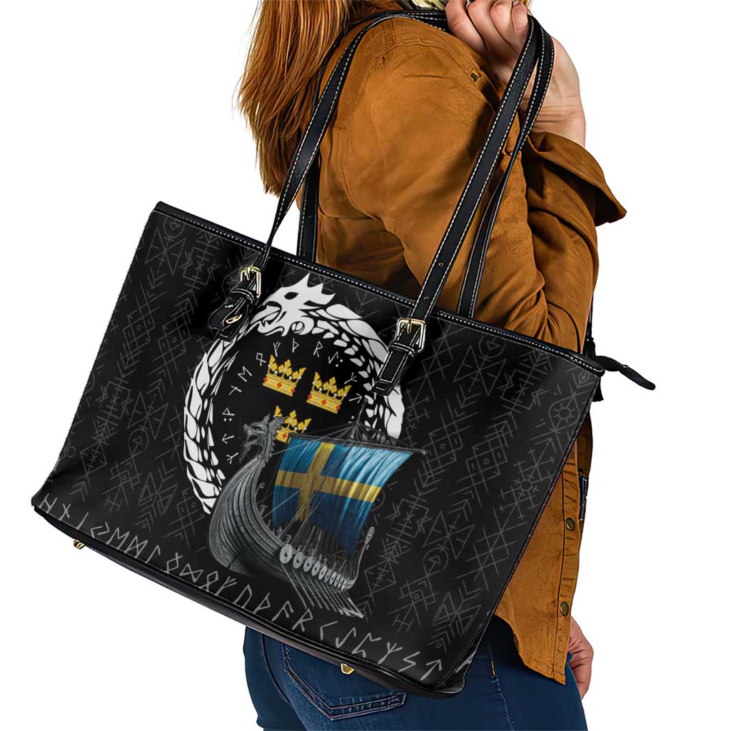 Sweden Viking Drakkar Leather Tote Bag Viking Blood - Wonder Print Shop