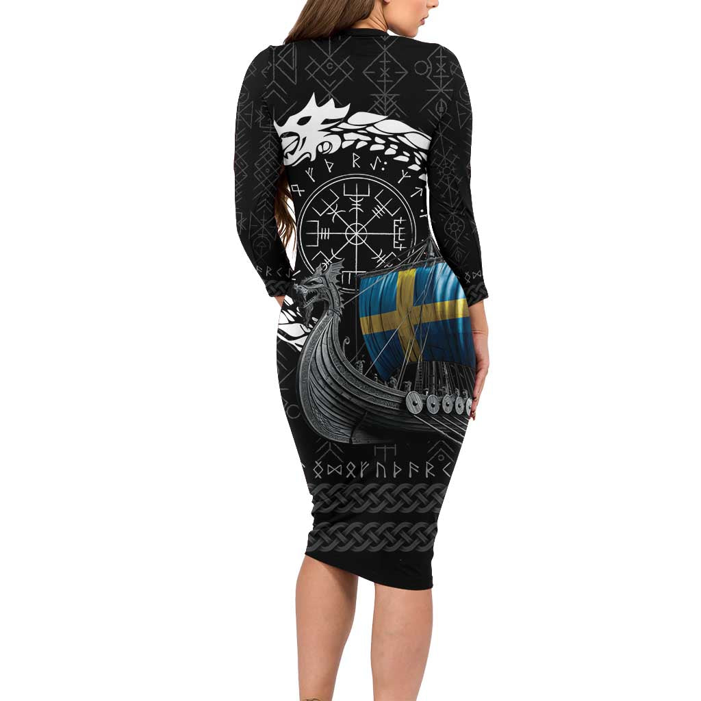 Sweden Viking Drakkar Long Sleeve Bodycon Dress Viking Blood - Wonder Print Shop