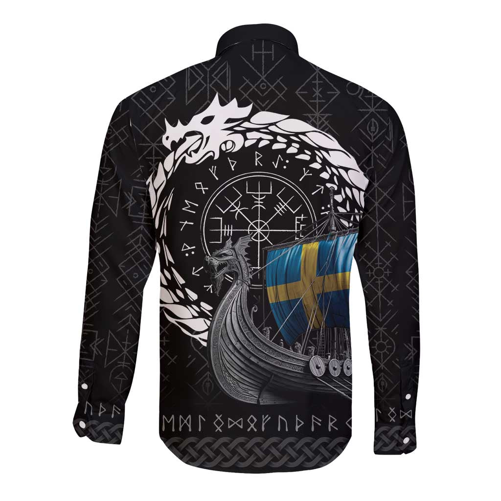 Sweden Viking Drakkar Long Sleeve Button Shirt Viking Blood - Wonder Print Shop