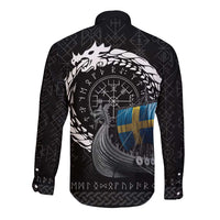Sweden Viking Drakkar Long Sleeve Button Shirt Viking Blood - Wonder Print Shop