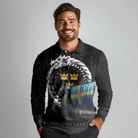 Sweden Viking Drakkar Long Sleeve Polo Shirt Viking Blood - Wonder Print Shop