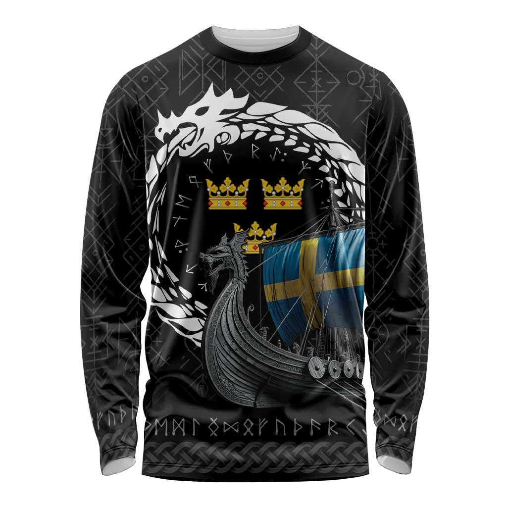 Sweden Viking Drakkar Long Sleeve Shirt Viking Blood - Wonder Print Shop
