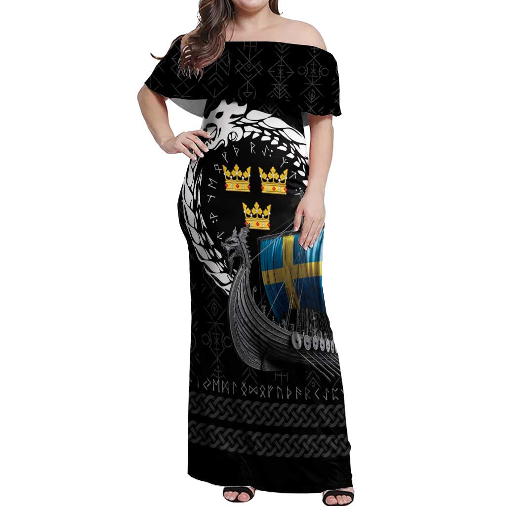 Sweden Viking Drakkar Off Shoulder Maxi Dress Viking Blood - Wonder Print Shop