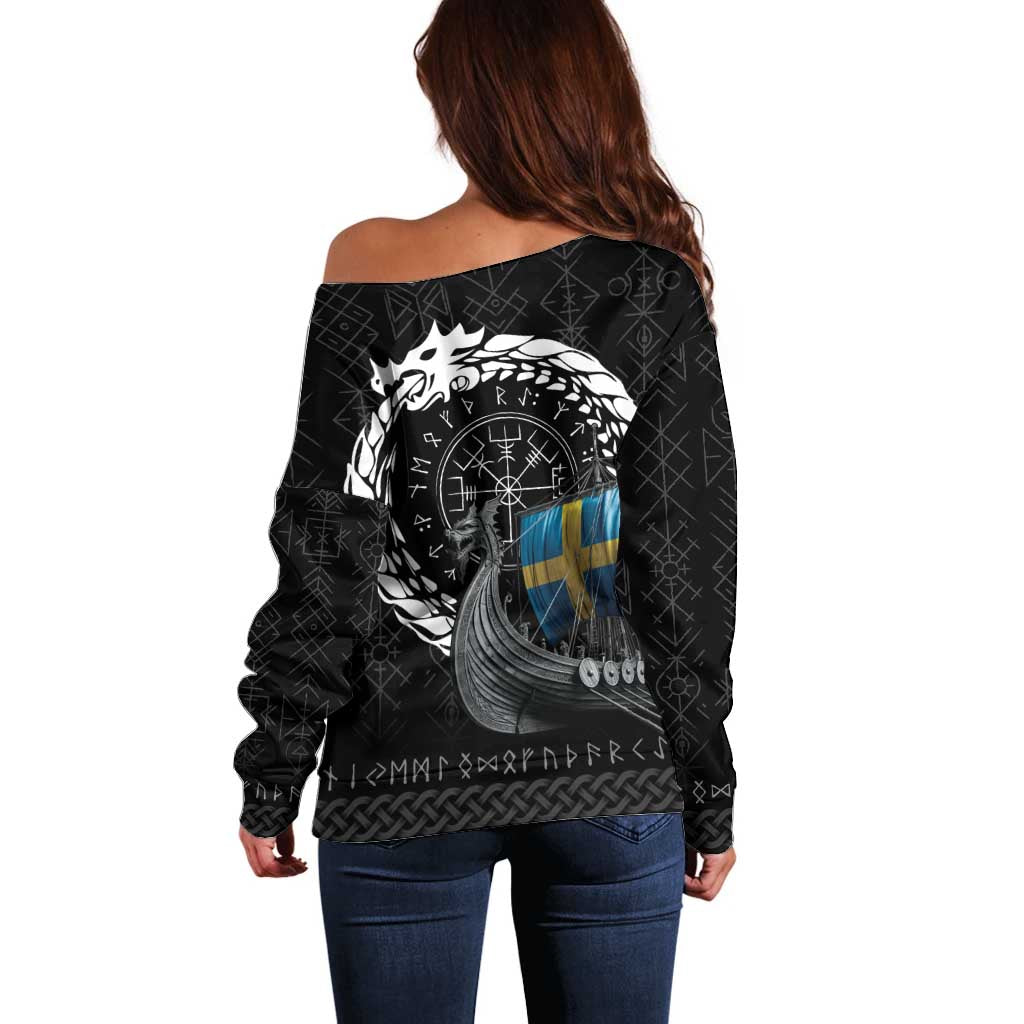 Sweden Viking Drakkar Off Shoulder Sweater Viking Blood - Wonder Print Shop