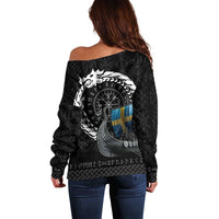 Sweden Viking Drakkar Off Shoulder Sweater Viking Blood - Wonder Print Shop