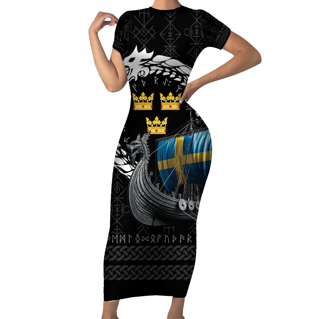 Sweden Viking Drakkar Short Sleeve Bodycon Dress Viking Blood - Wonder Print Shop