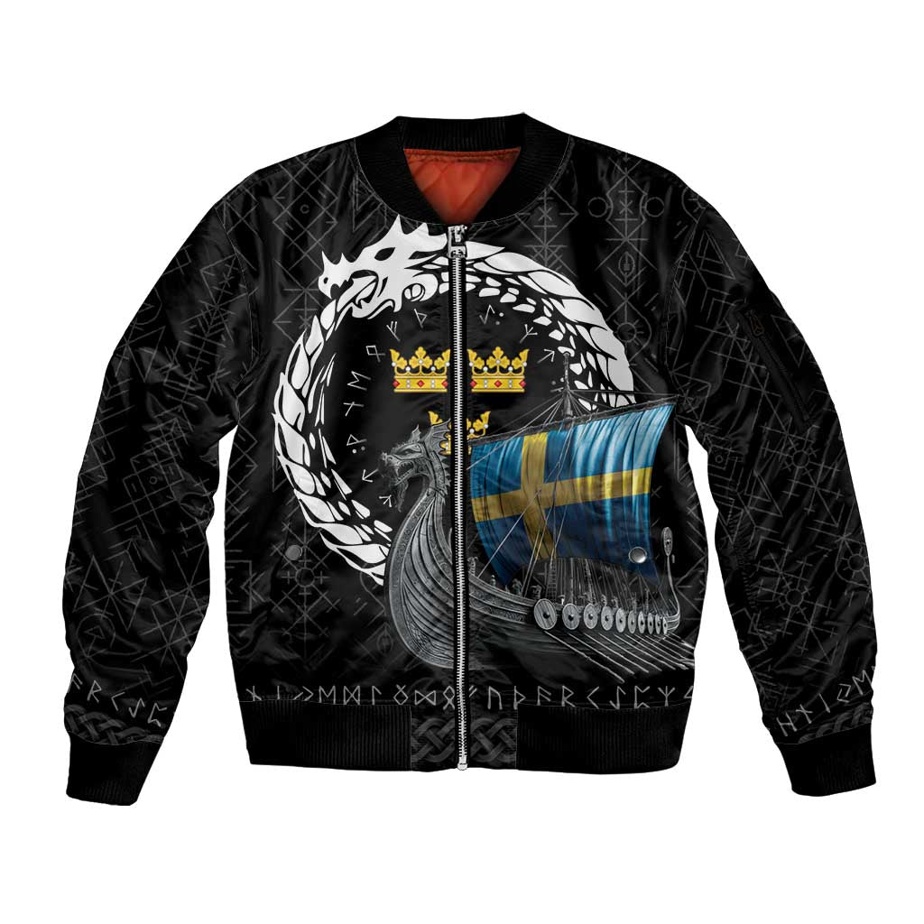 Sweden Viking Drakkar Sleeve Zip Bomber Jacket Viking Blood - Wonder Print Shop
