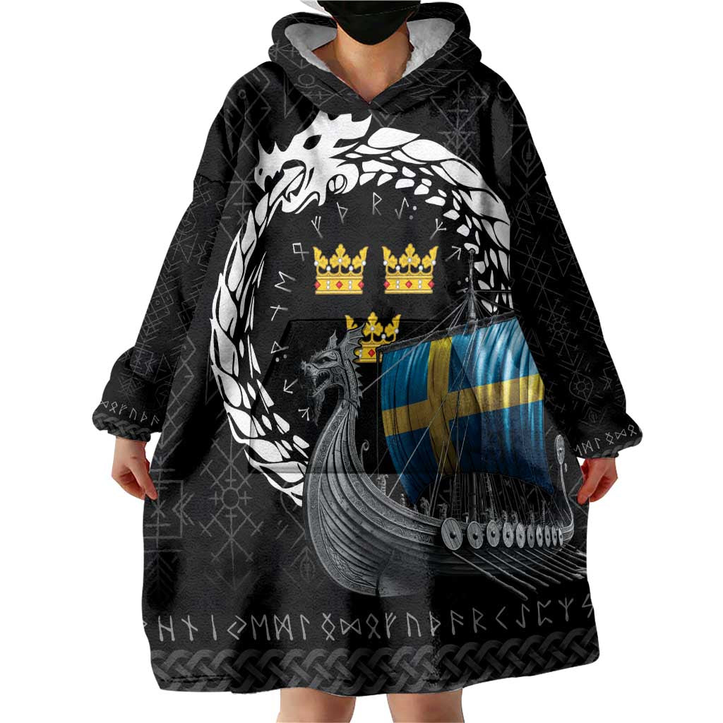 Sweden Viking Drakkar Wearable Blanket Hoodie Viking Blood - Wonder Print Shop